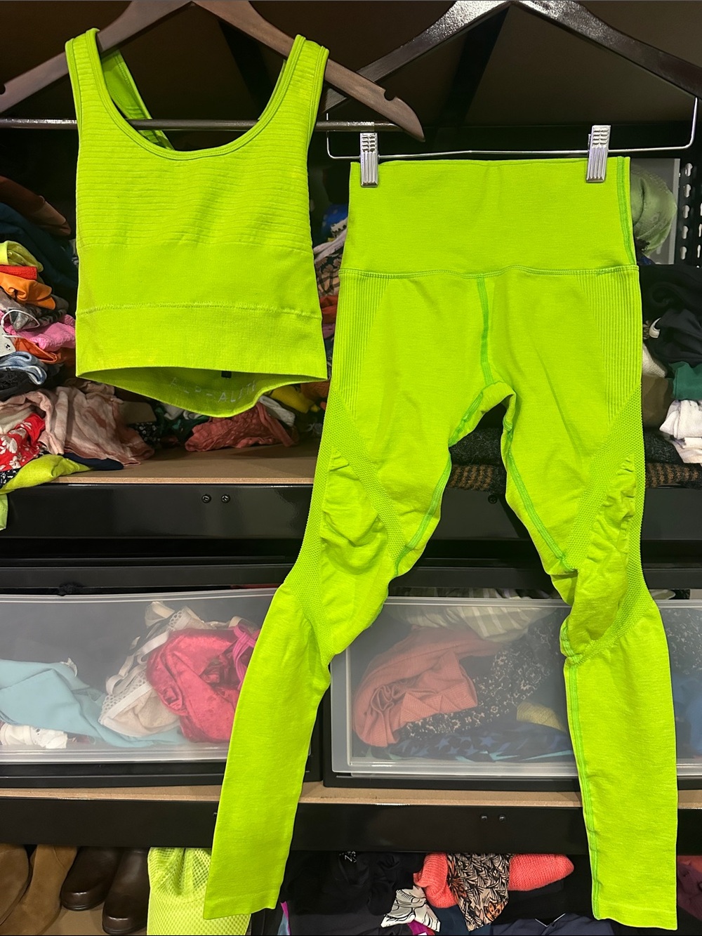 Alphalete Neon Lime High-Waist Leggings & Crop Tank bra matching set